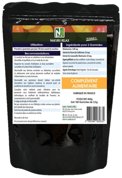 Sommeil Gummies | 180 Gummies / 90 Jours | Gamme Relax | Saveur: Framboise + Cassis |Fabriqué en France | "Mélatonine + Pavot de Californie + Camomille !"