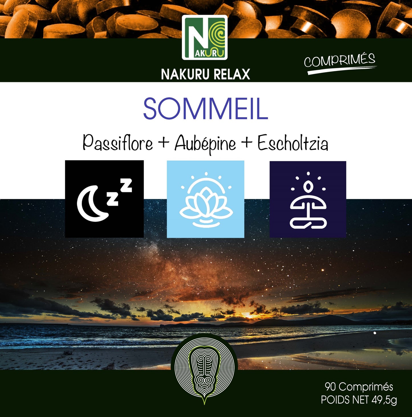 Sommeil = Passiflore + Aubépine + Escholtzia | 90 Comprimés | Gamme Relax | Fabriqué en France