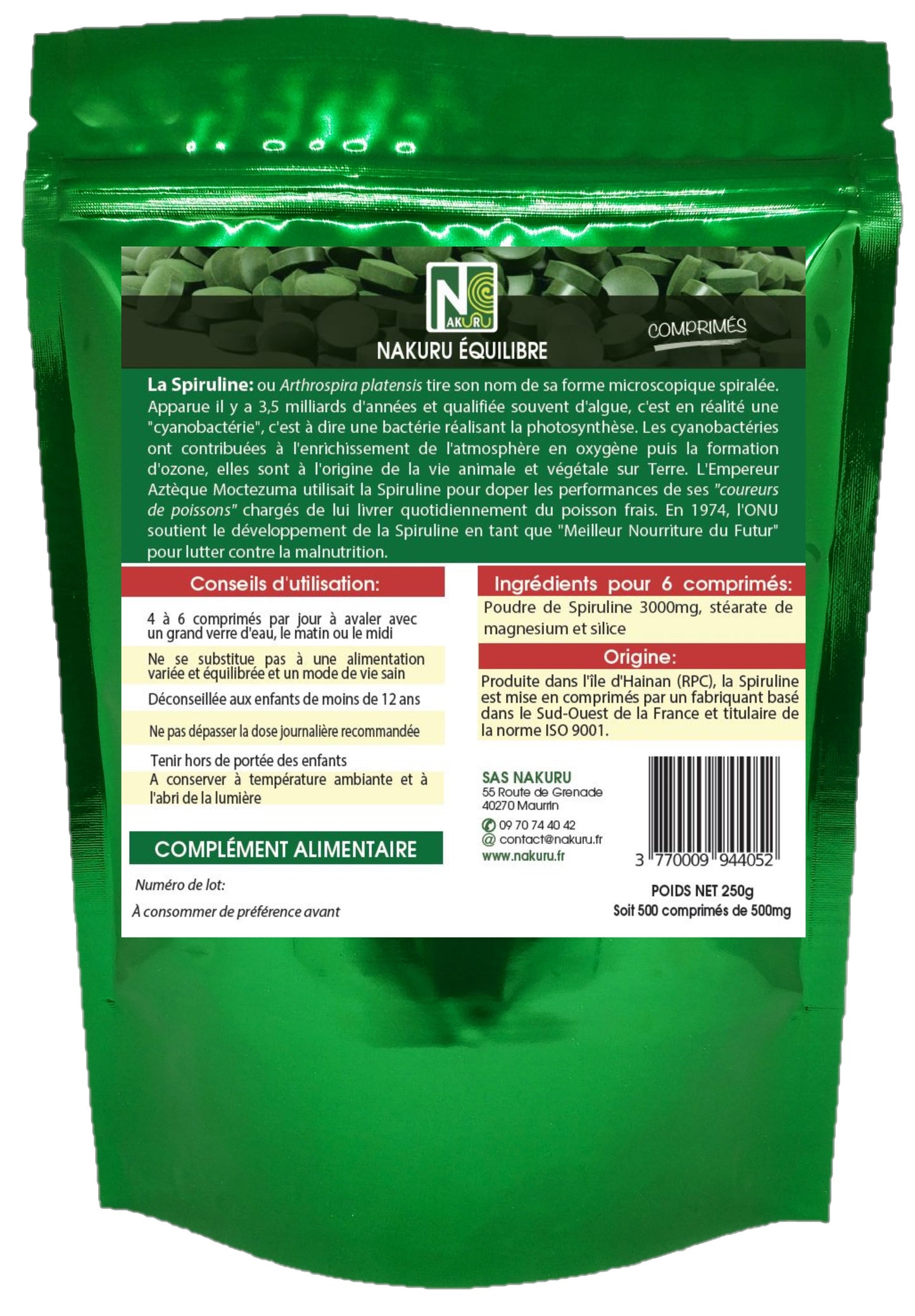 Spiruline | 500 Comprimés | Gamme Équilibre | Fabriqué en France | "Votre Harmonie au Naturel!"