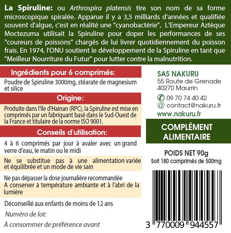 Spiruline | 180 Comprimés | Gamme Équilibre | Fabriqué en France | "Votre Harmonie au Naturel!"