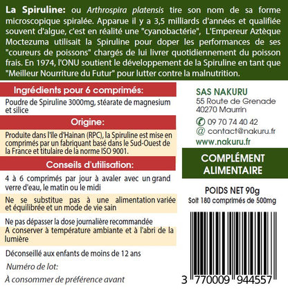 Spiruline | 180 Comprimés | Gamme Équilibre | Fabriqué en France | "Votre Harmonie au Naturel!"