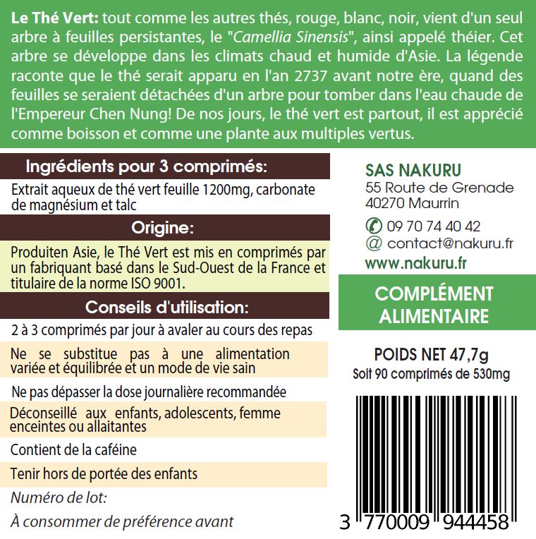 Thé Vert | 90 Comprimés |Gamme Boost | Fabriqué en France | "L'Élixir de Vie!"