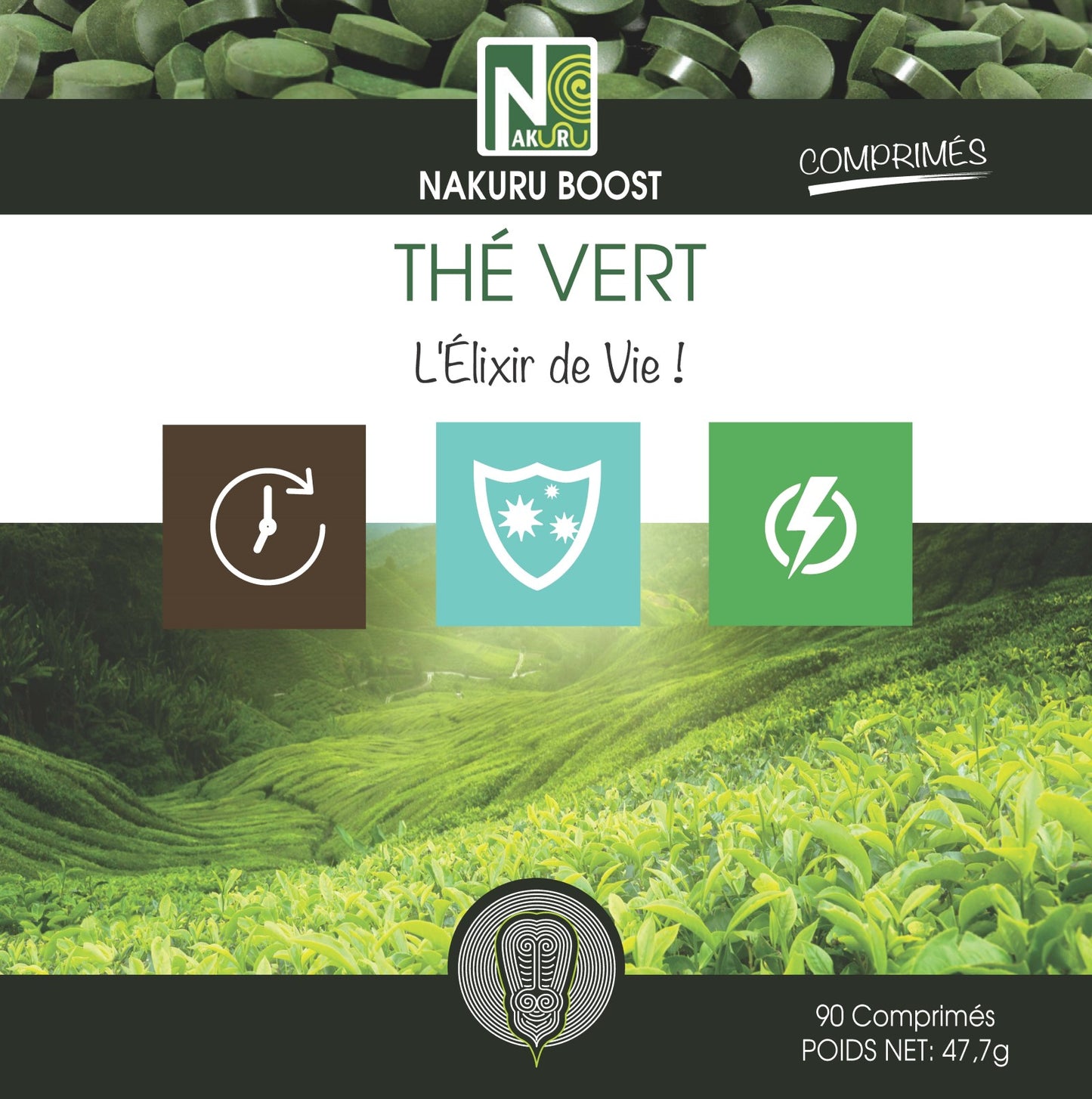 Thé Vert | 90 Comprimés |Gamme Boost | Fabriqué en France | "L'Élixir de Vie!"