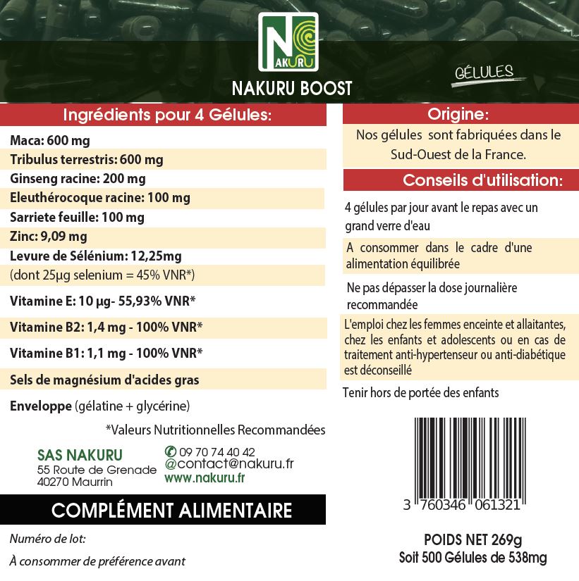 Tribulus + Maca | 500 Gélules | Gamme Boost | Fabriqué en France | "L'Alliance Stimulante !"