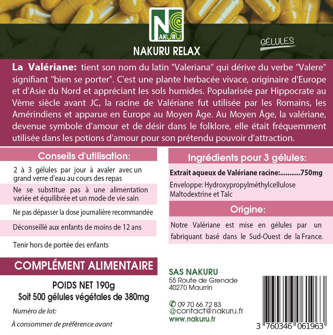 Valériane | 500 Gélules Végétales | Gamme Relax | Fabriqué en France | "L'Herbe de Saint-Georges!"