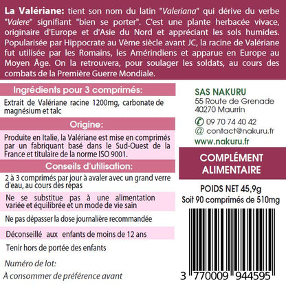 Valériane | 90 Comprimés |NAKURU Relax | Fabriqué en France | "La Racine du Sommeil Naturel!