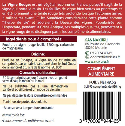 Vigne Rouge | 90 Comprimés |Gamme Power | Fabriqué en France | "La Plante des Jambes Légères!"
