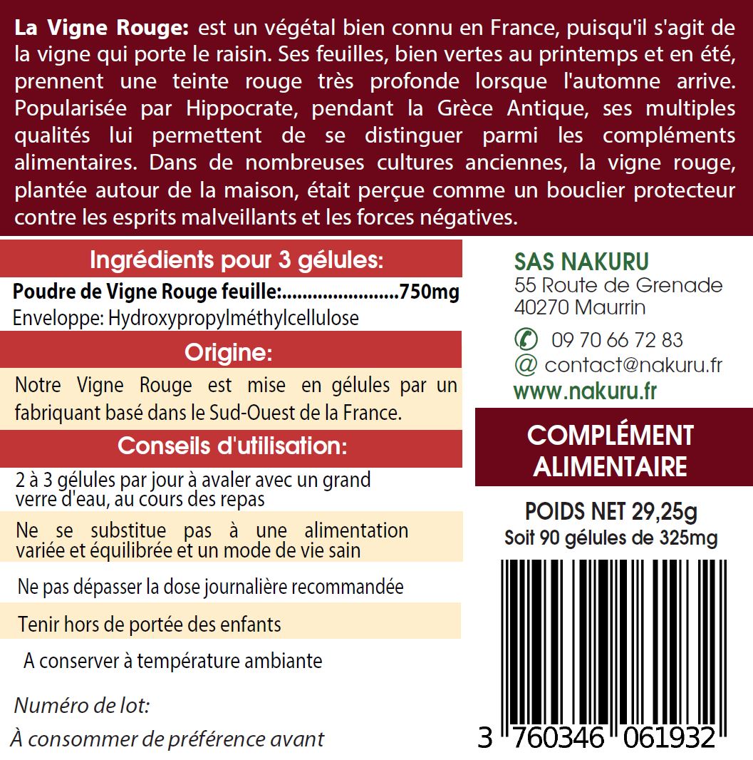 Vigne Rouge | 90 Gélules Végétales | Gamme Power | Fabriqué en France | "In Vino Veritas!"