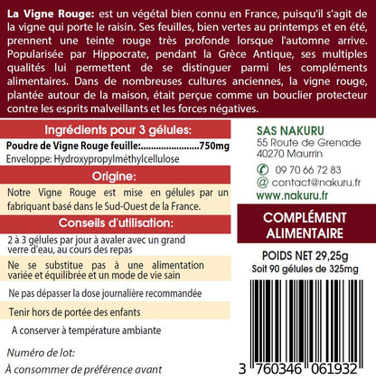 Vigne Rouge | 90 Gélules Végétales | Gamme Power | Fabriqué en France | "In Vino Veritas!"