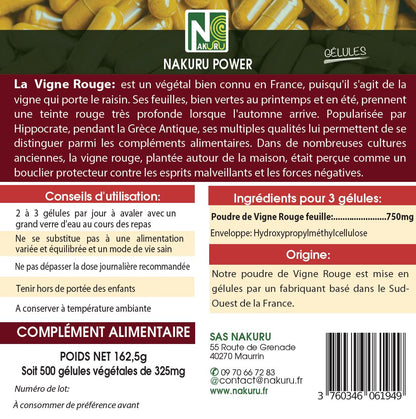 Vigne Rouge | 500 Gélules Végétales | Gamme Power | Fabriqué en France | "In Vino Veritas!"