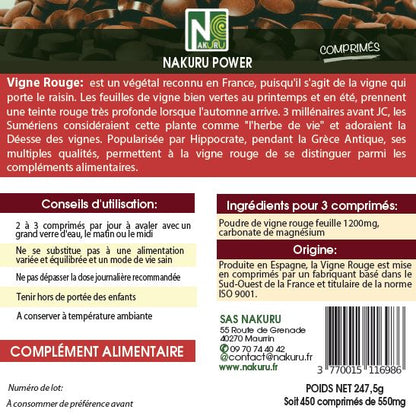 Vigne Rouge | 450 Comprimés |Gamme Power | Fabriqué en France | "La Plante des Jambes Légères!"