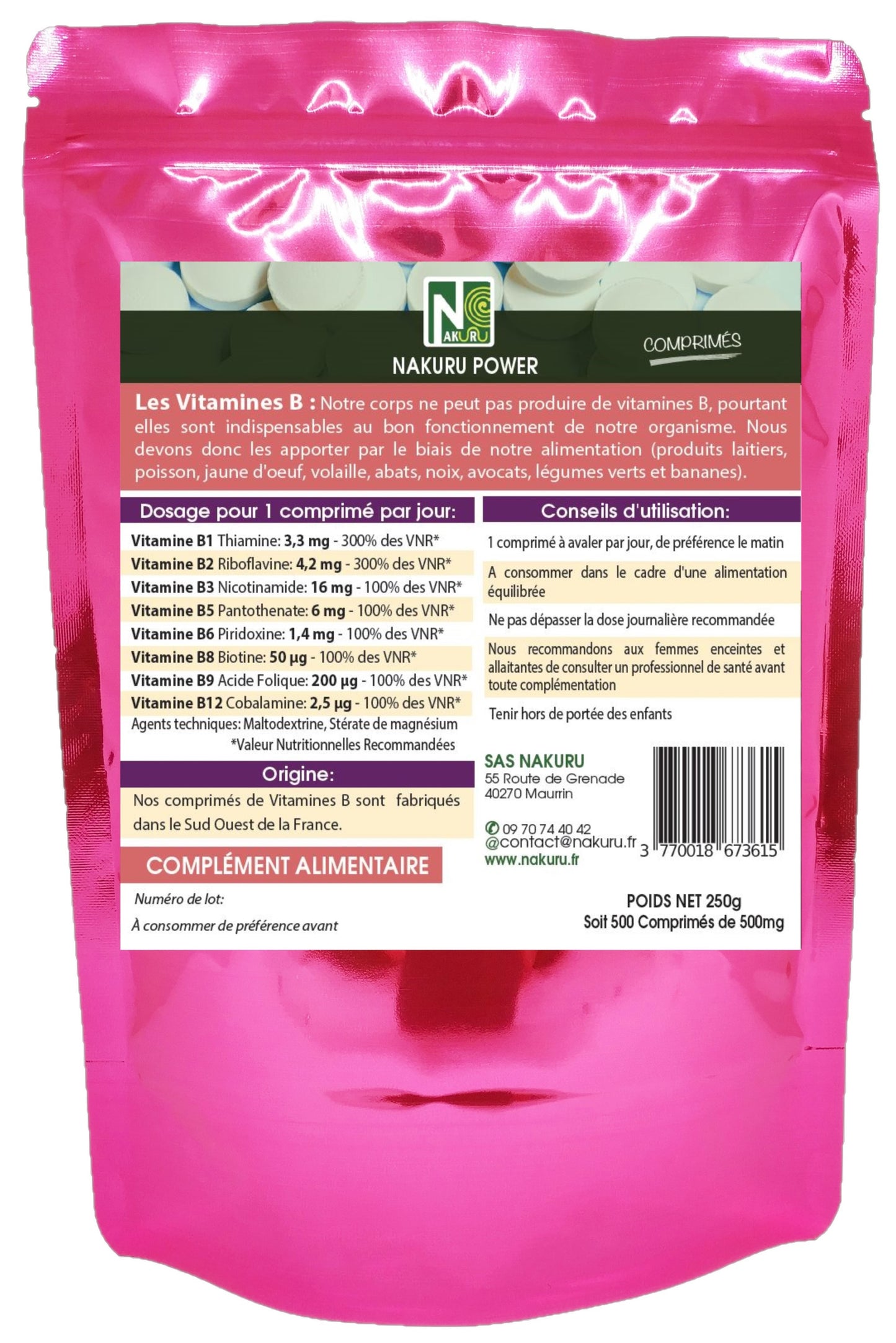 Vitamines B Complexe | 500 Comprimés | Gamme Power | Fabriqué en France