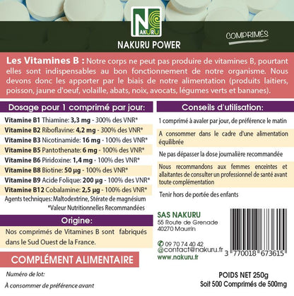 Vitamines B Complexe | 500 Comprimés | Gamme Power | Fabriqué en France