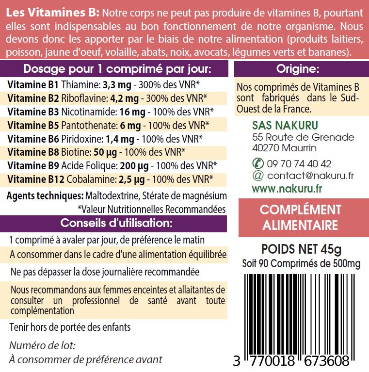 Vitamines B Complexe | 90 Comprimés | Gamme Power | Fabriqué en France