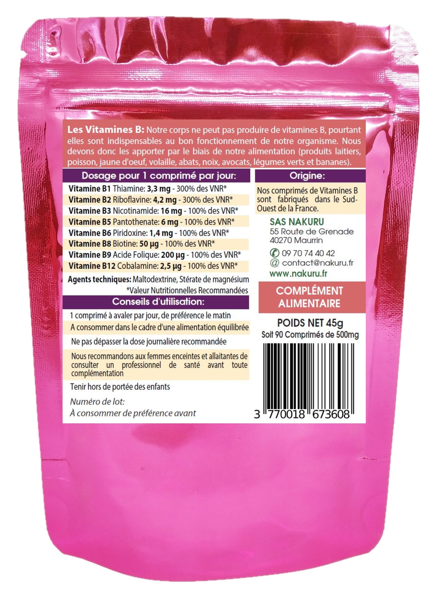 Vitamines B Complexe | 90 Comprimés | Gamme Power | Fabriqué en France