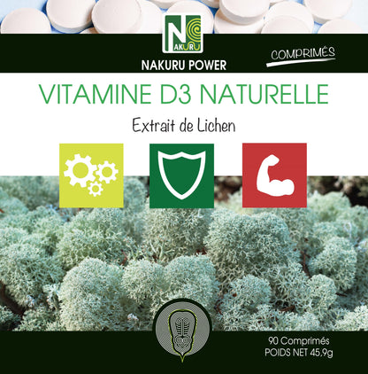 Vitamine D3 Naturelle 2000 UI | 90 Comprimés | Extrait de Lichen | Gamme Power | Fabriqué en France