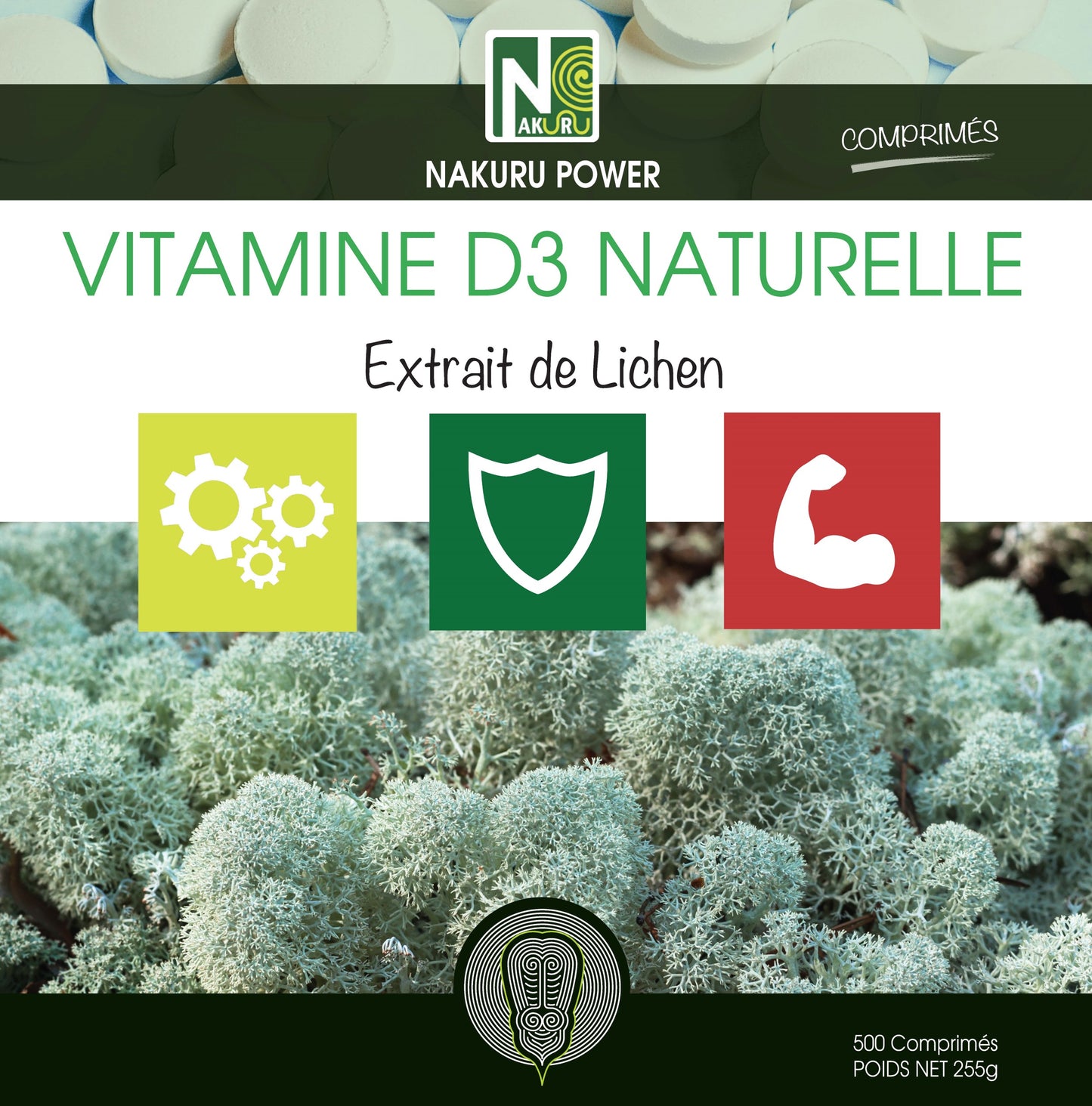 Vitamine D3 Naturelle 2000 UI | 500 Comprimés | Extrait de Lichen | Gamme Power | Fabriqué en France