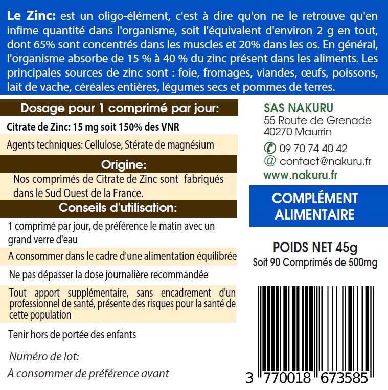 Citrate de Zinc | 90 Comprimés| Gamme Power | Fabriqué en France | "Le Super Oligo-Élément!"
