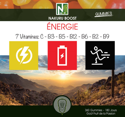 Energie Gummies | 360 Gummies / 180 Jours | Gamme Boost | Saveur: Fruit de la Passion |Fabriqué en France | "7 Vitamines: C-B3-B5-B12-B6-B2-B9 !"