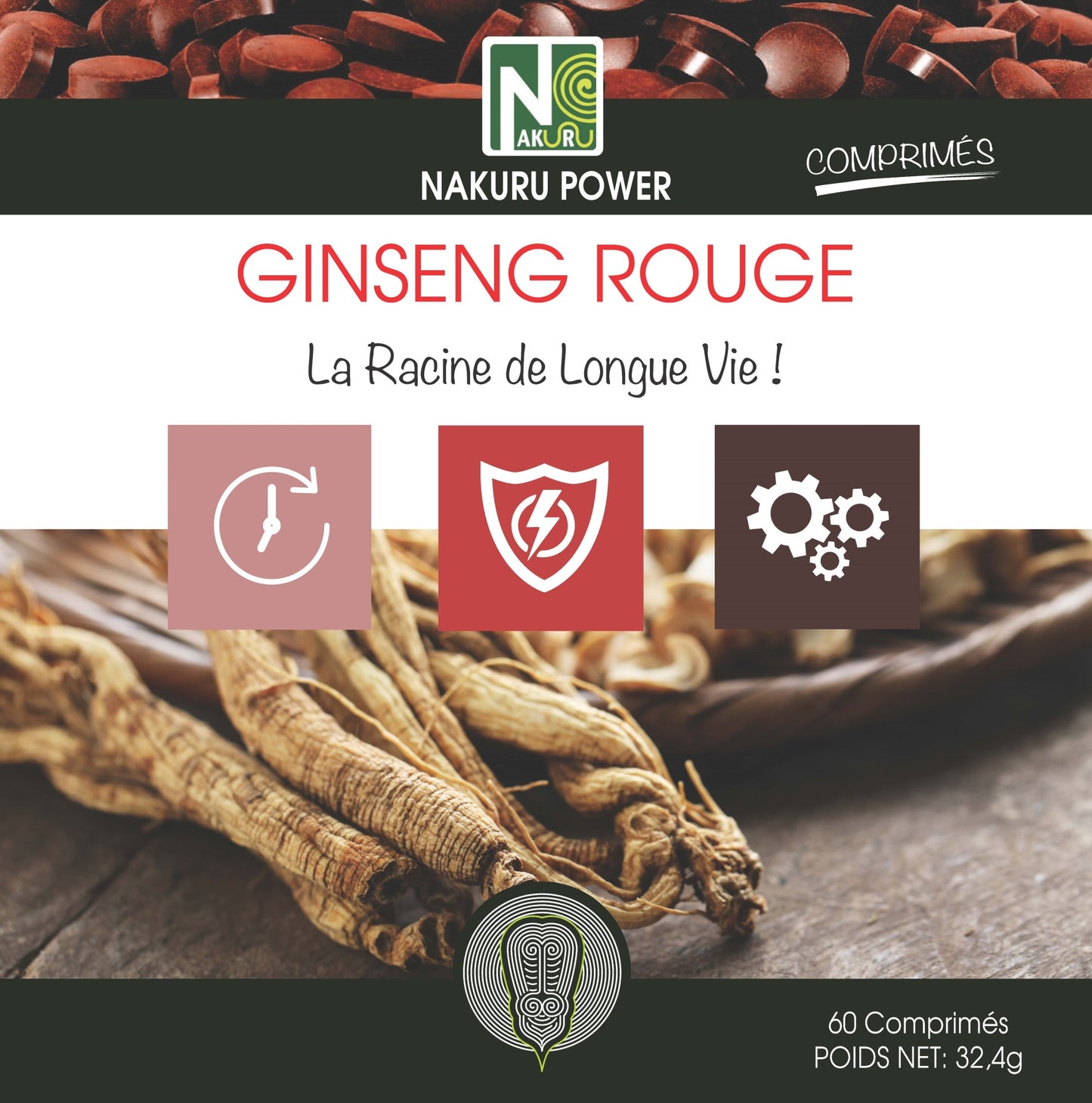 Ginseng Rouge | 60 Comprimés | Gamme Power | Fabriqué en France | "La Racine de longue Vie!"