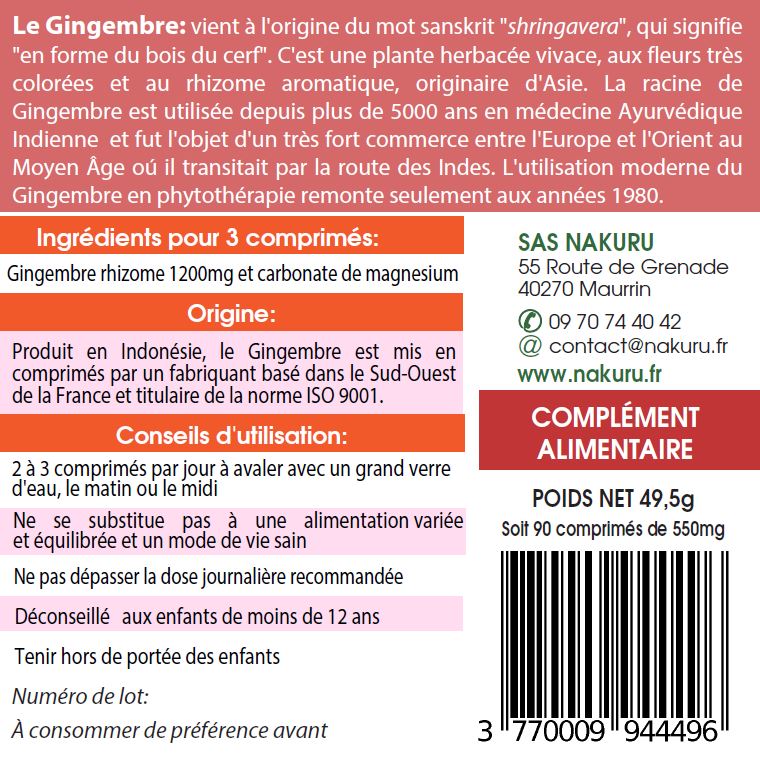 Gingembre | 90 Comprimés | Gamme Power | Fabriqué en France | "La Racine Indienne de Vitalité!"