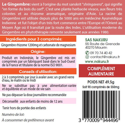 Gingembre | 90 Comprimés | Gamme Power | Fabriqué en France | "La Racine Indienne de Vitalité!"