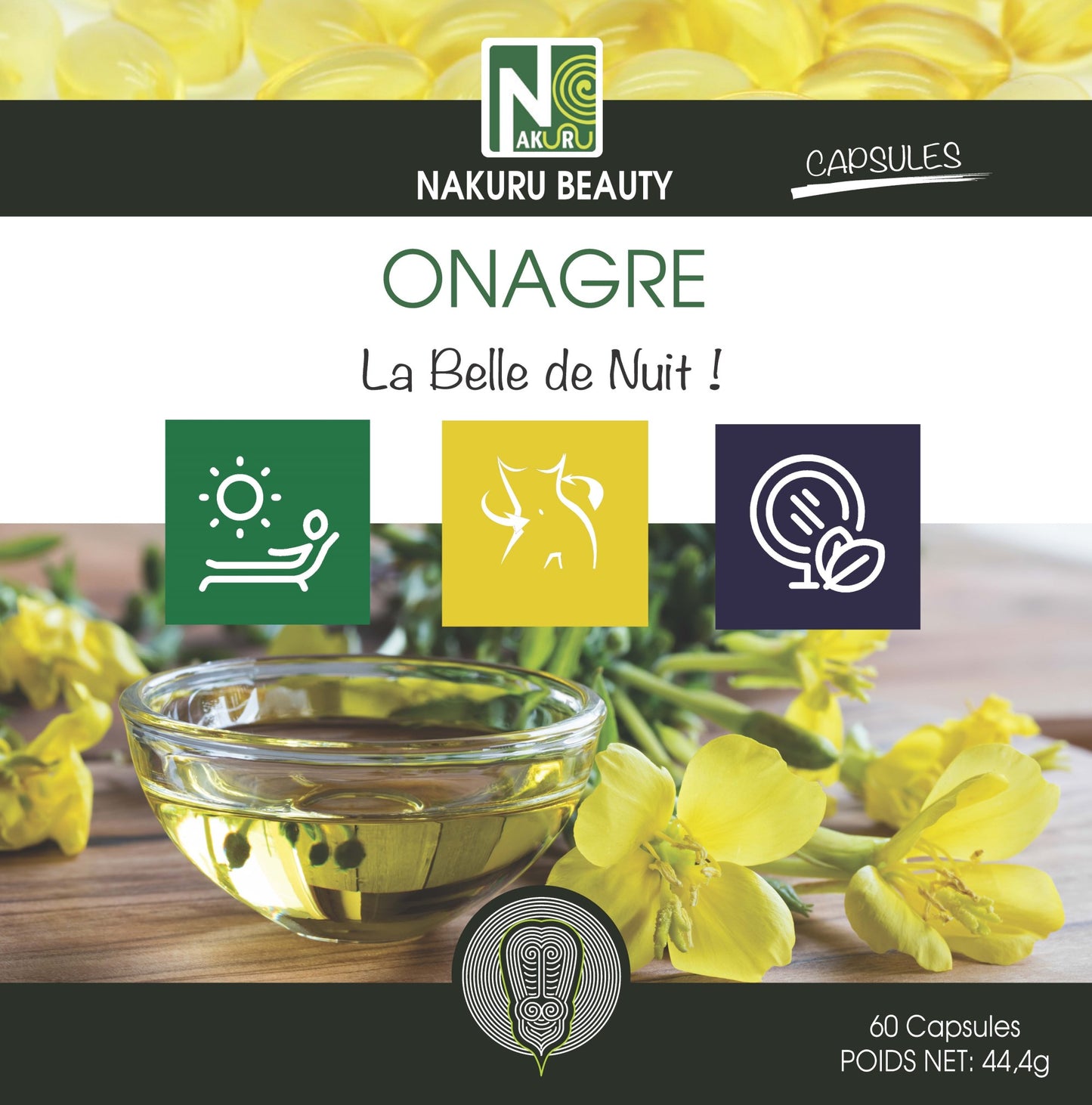 Onagre | 60 Capsules| Gamme Beauty | Fabriqué en France |"La Belle de Nuit!"
