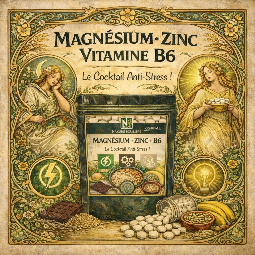 Magnésium + Zinc+ Vitamine B6 | 500 Comprimés | NAKURU Équilibre | Fabriqué en France | "Le Cocktail Anti-Stress !"