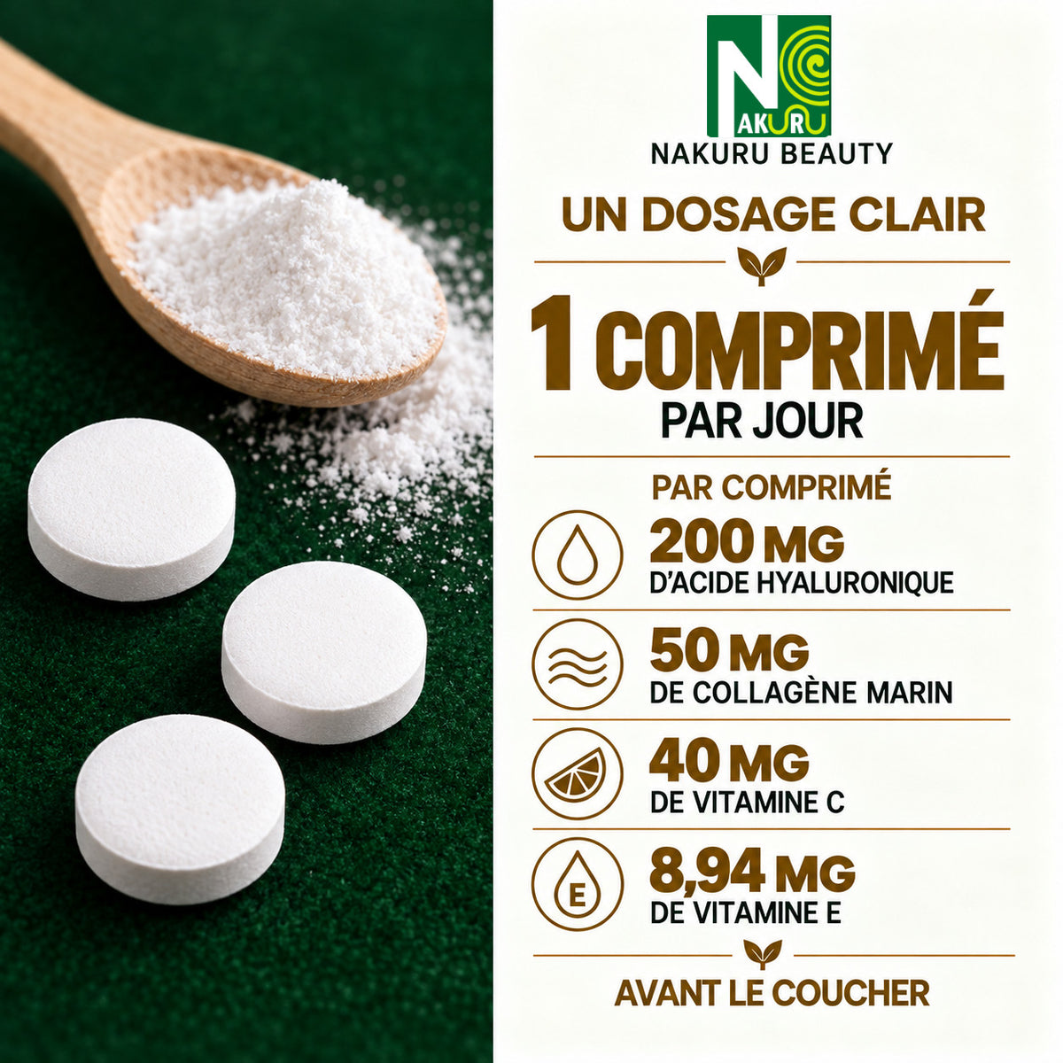 NAKURU Acide Hyaluronique — 45 comprimés — Dosage