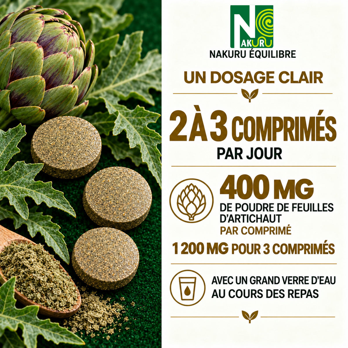 NAKURU Artichaut — 90 comprimés — Dosage
