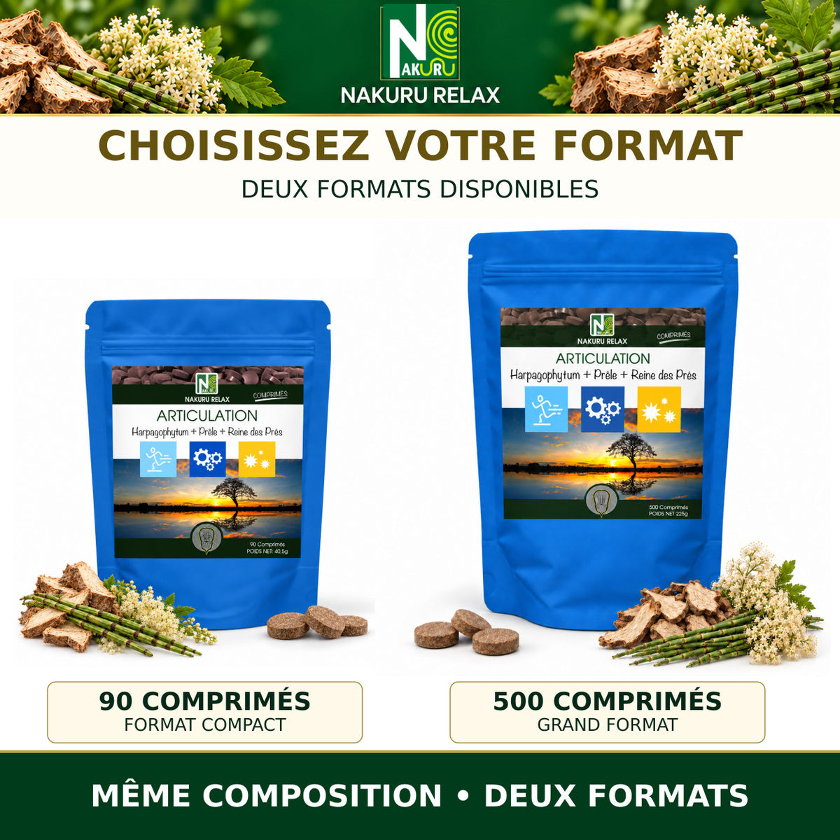 NAKURU Articulation — 500 comprimés — Comparatif des formats