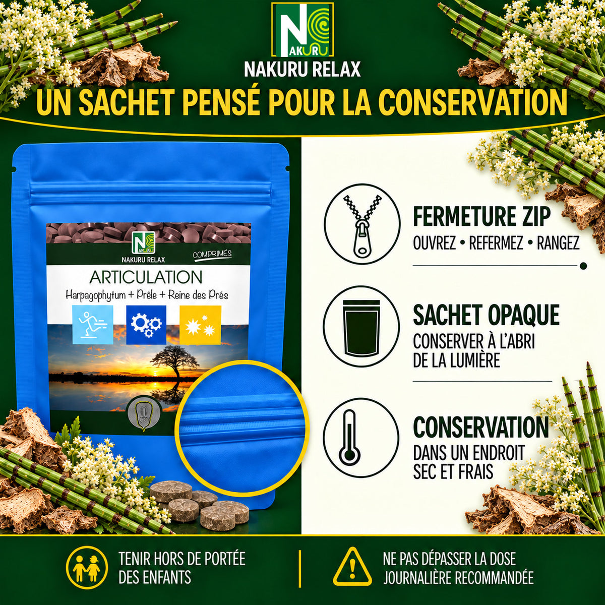 NAKURU Articulation — 500 comprimés — Conservation