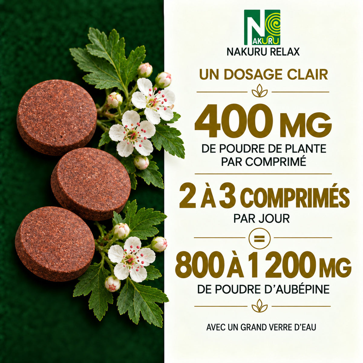 NAKURU Aubépine — 500 comprimés — Dosage