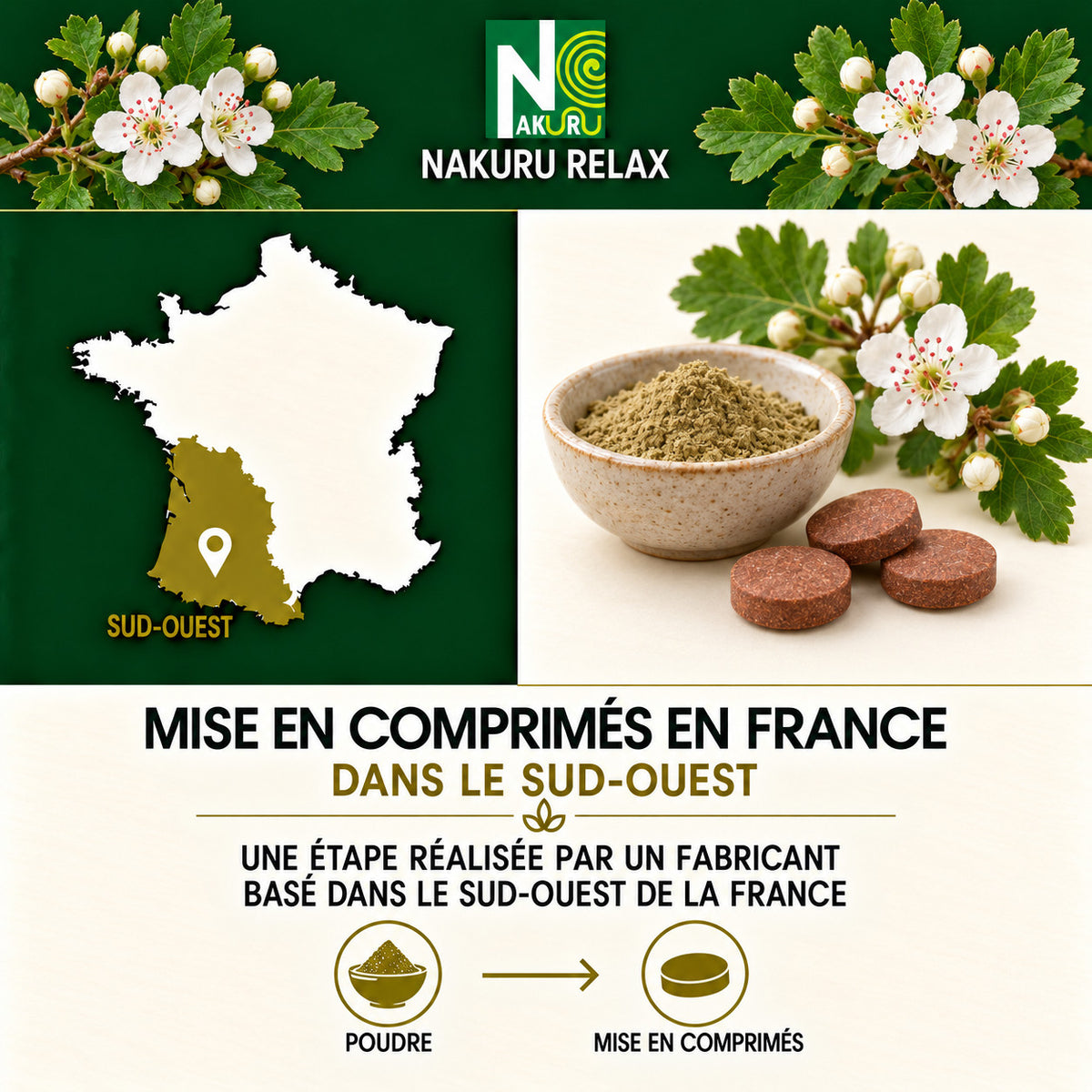 NAKURU Aubépine — 500 comprimés — Fabrication