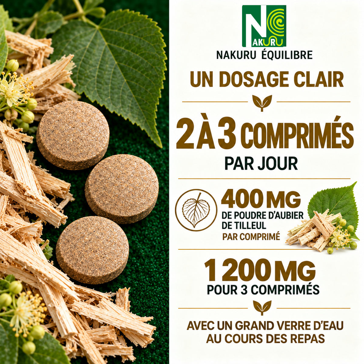 NAKURU Aubier de Tilleul — 90 comprimés — Dosage
