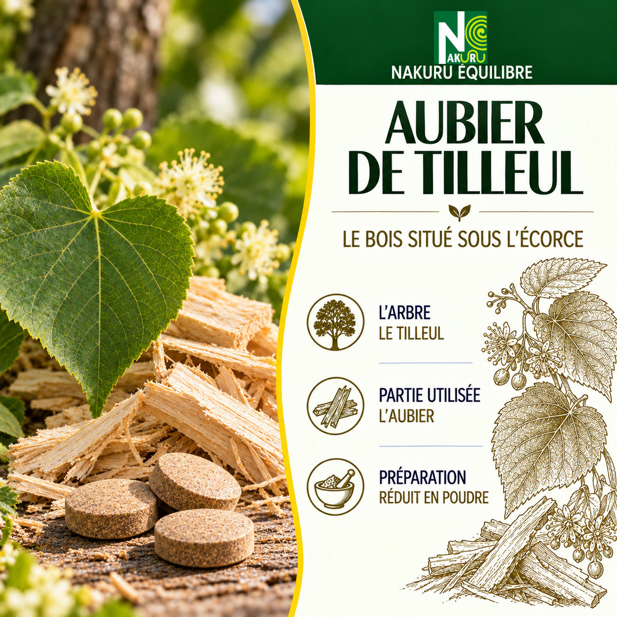 NAKURU Aubier de Tilleul — 90 comprimés — Présentation