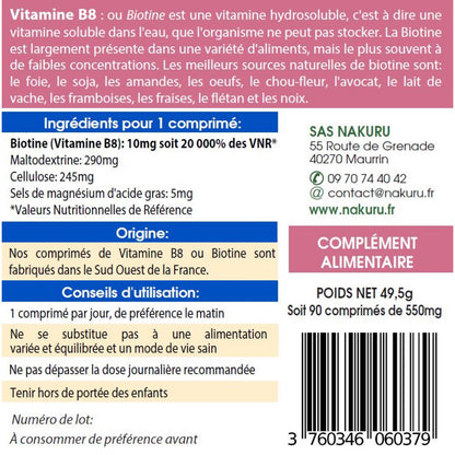 NAKURU Biotine — 90 comprimés — Étiquette dos