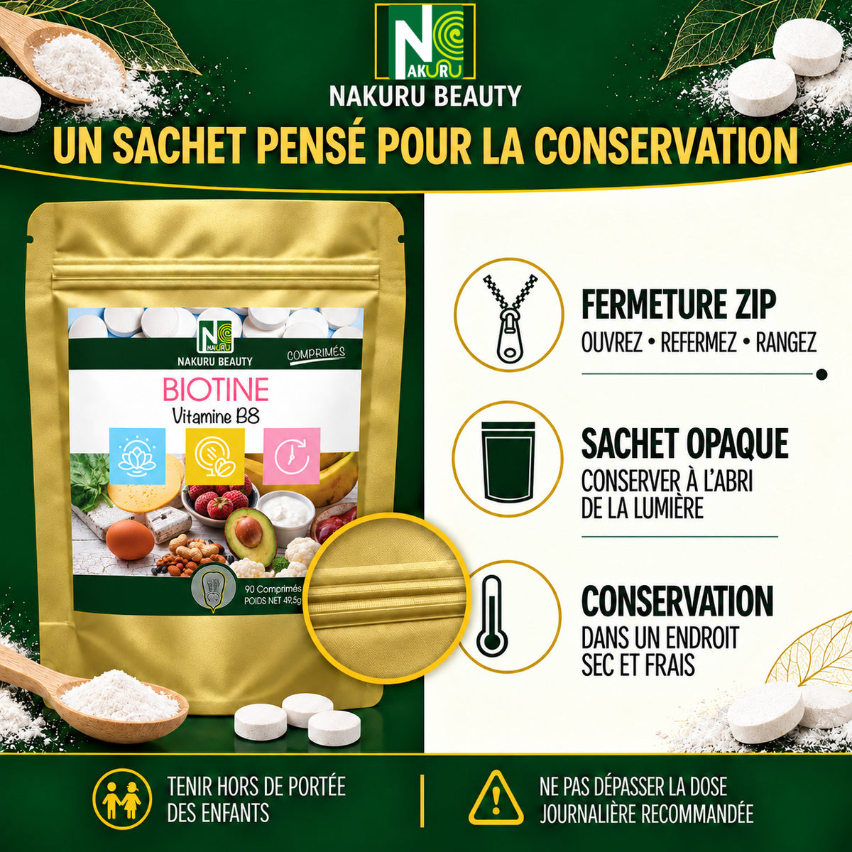 NAKURU Biotine — 500 comprimés — Conservation