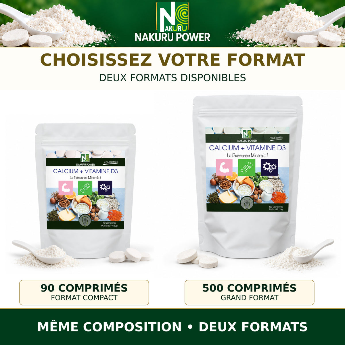 NAKURU Calcium + Vitamine D3 — 90 comprimés — Comparatif des formats