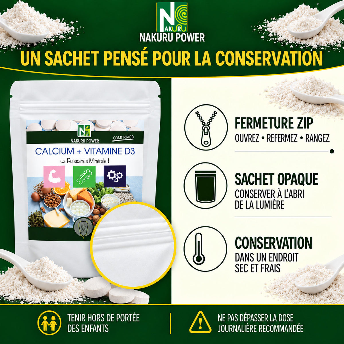 NAKURU Calcium + Vitamine D3 — 90 comprimés — Conservation