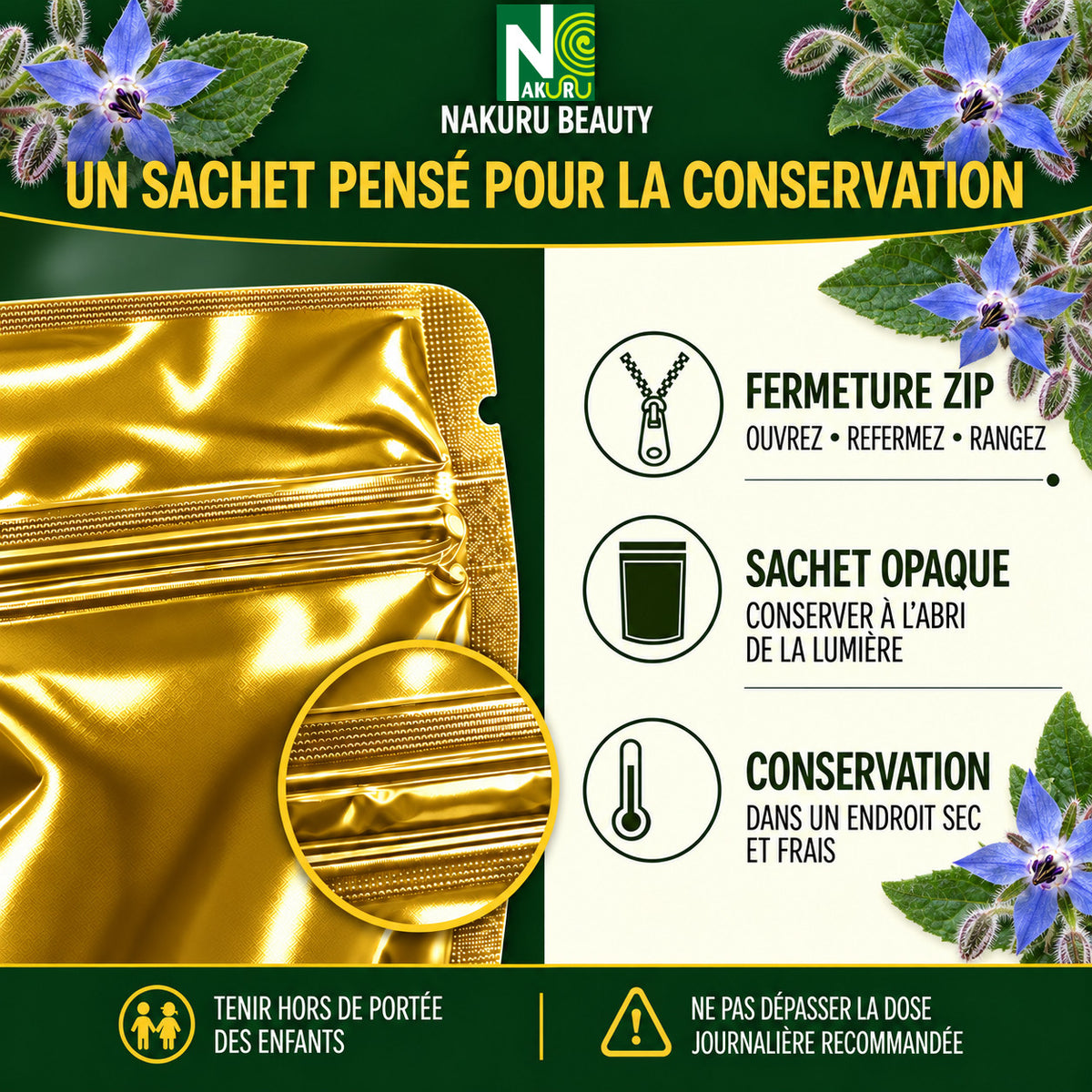 NAKURU Bourrache — 60 capsules — Conservation