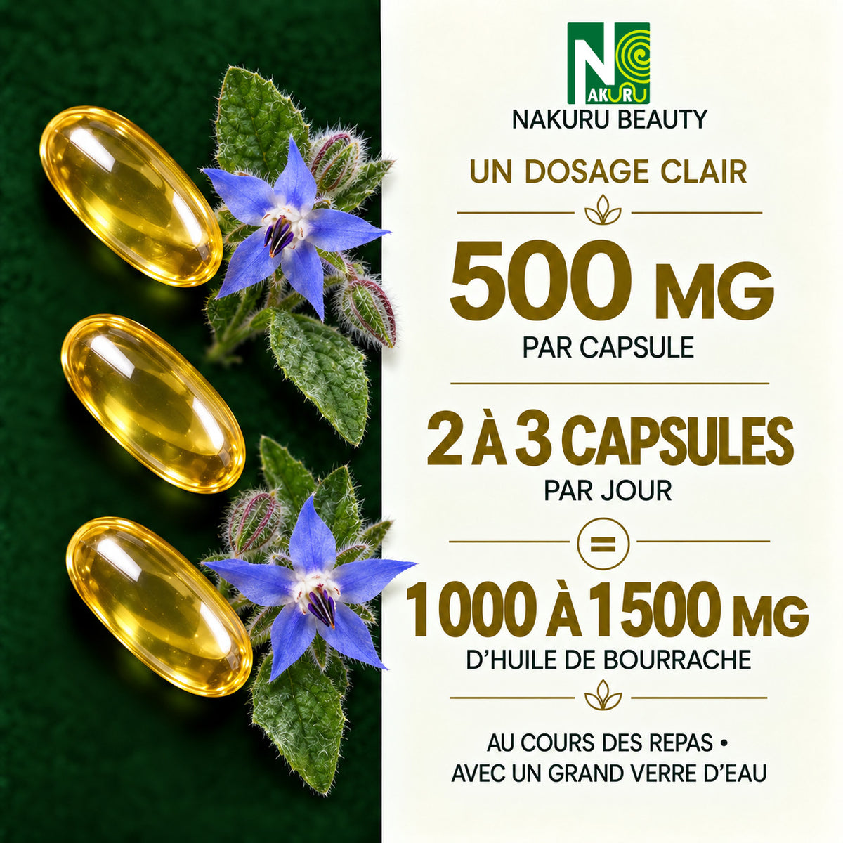 NAKURU Bourrache — 60 capsules — Dosage