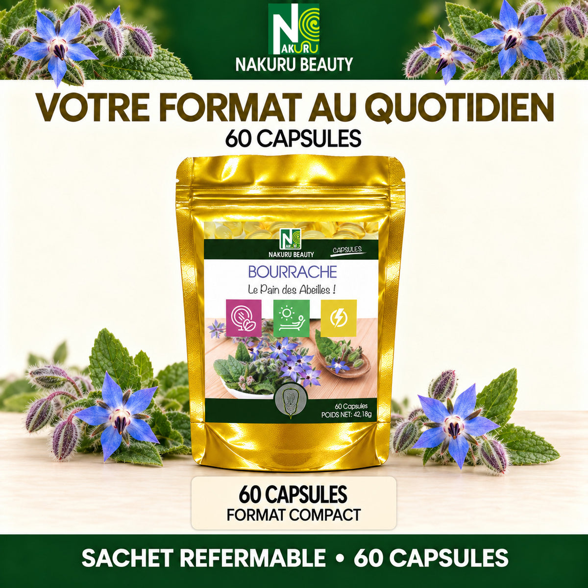 NAKURU Bourrache — 60 capsules — Formats