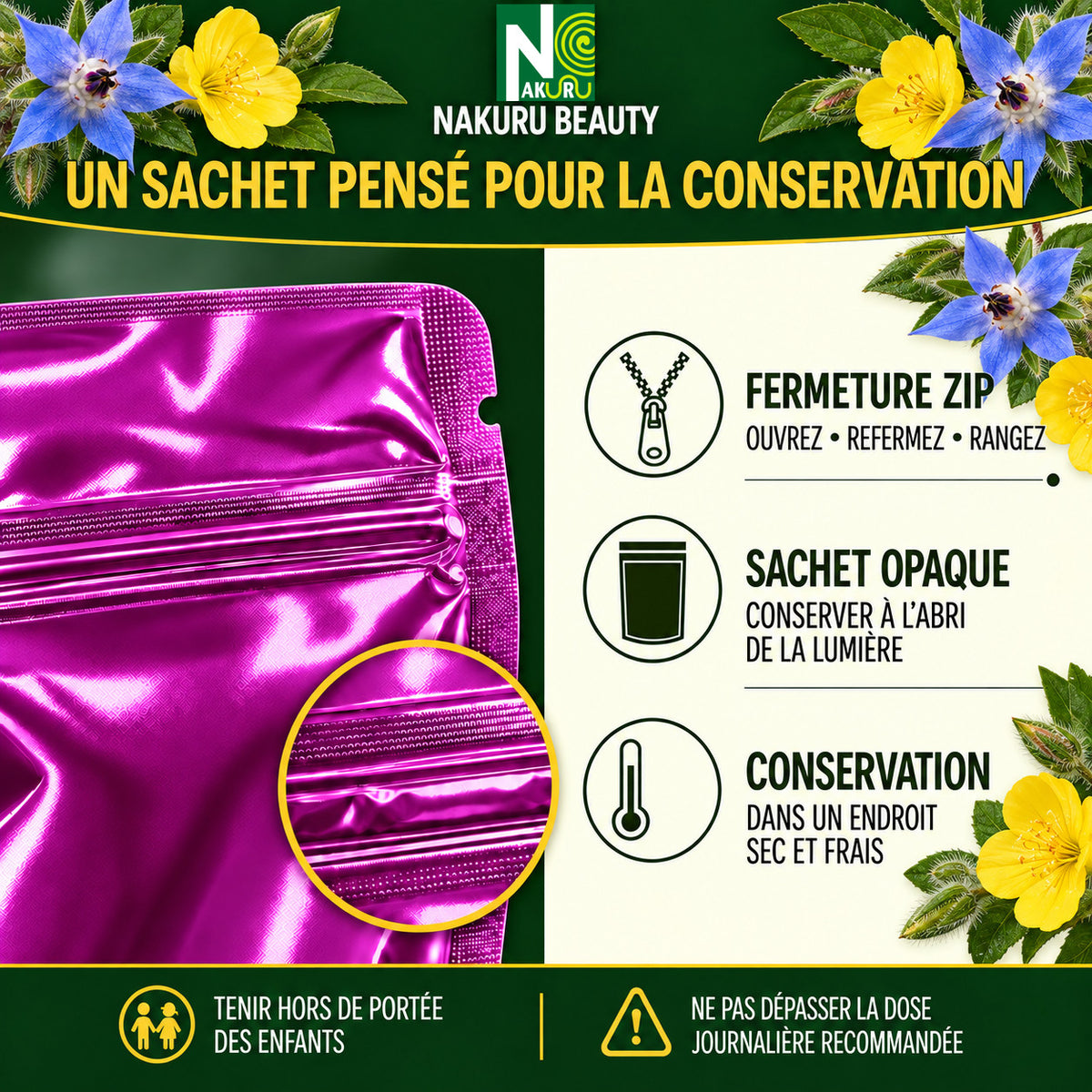 NAKURU Bourrache + Onagre — 60 capsules — Conservation