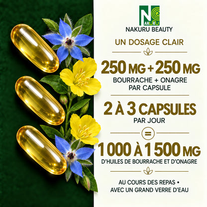 NAKURU Bourrache + Onagre — 60 capsules — Dosage