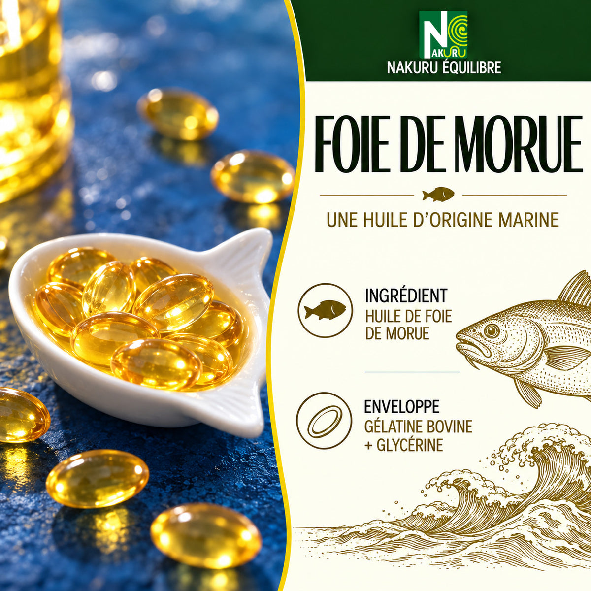 NAKURU Foie de Morue — 360 capsules — Présentation