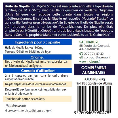 NAKURU Nigelle — 90 capsules — Étiquette dos