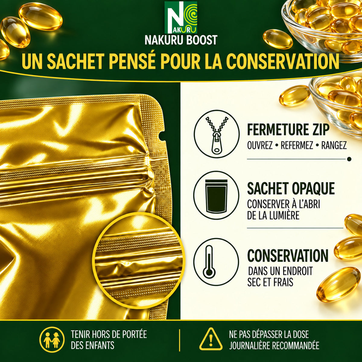 NAKURU Oméga 3 — 360 capsules — Conservation