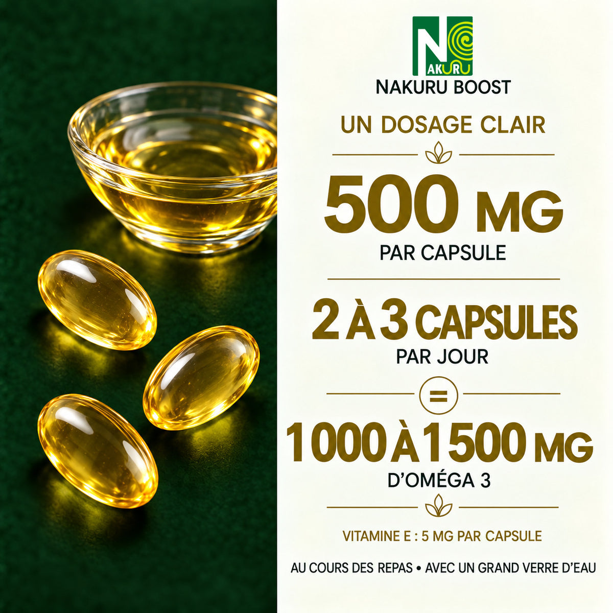 NAKURU Oméga 3 — 360 capsules — Dosage