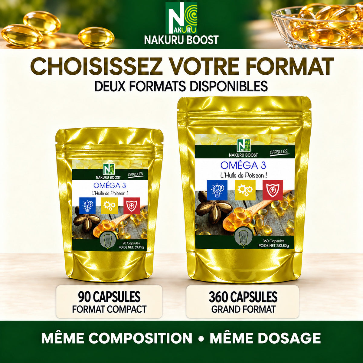 NAKURU Oméga 3 — 360 capsules — Formats